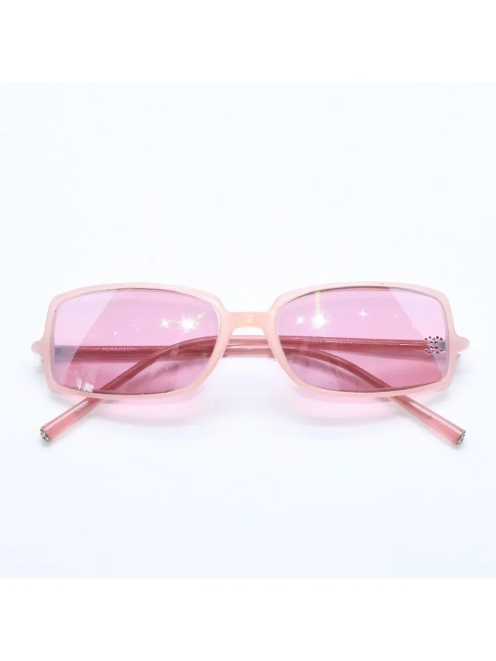 Chanel Square Shape Sunglasses Eyewear CC Logo Rhinestone Clear Pink